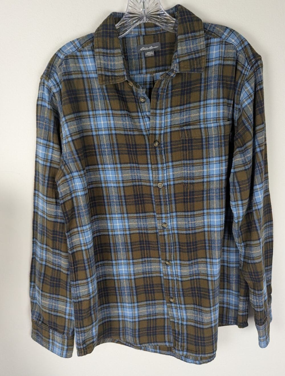 Eddie Bauer Mens Flannel Shirt Plaid Long Sleeve Button Down Size L Cotton